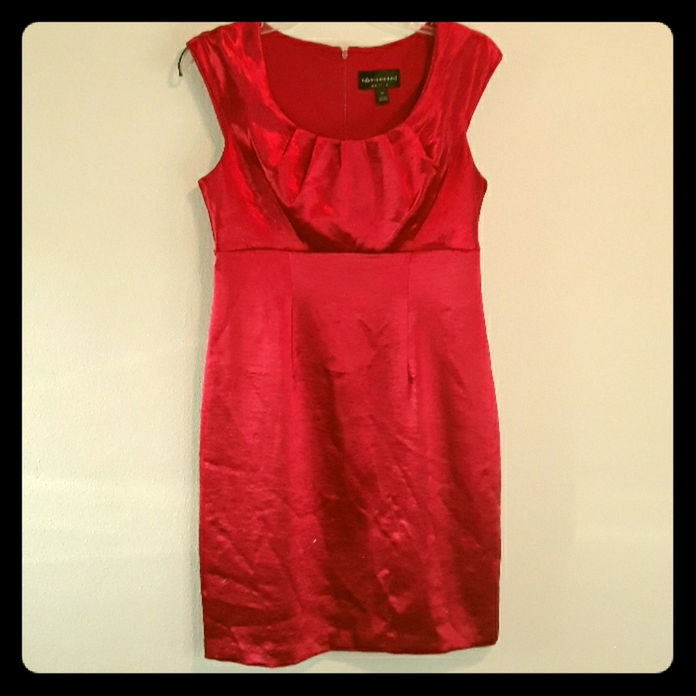 Connected Apparel Satin Red Dress. 8 Petite